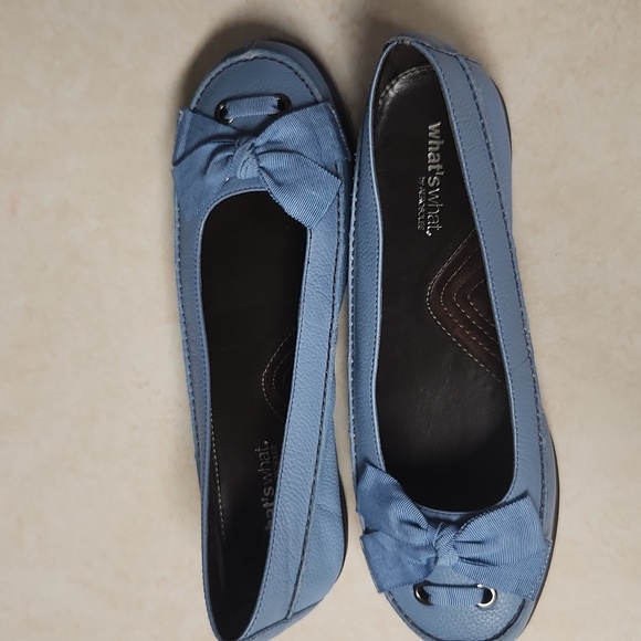 NEW Aerosoles What's What "Mating Game" Blue Leather Flat Grosgrain Bow at Vamp - Picture 10 of 11